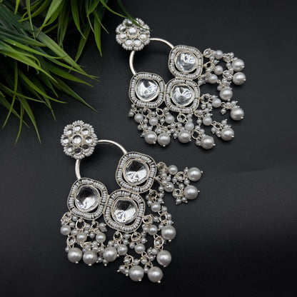 Larq Jewels Ethnic White Kundan Pearl Earrings