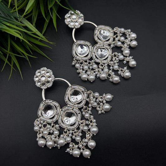 Larq Jewels Ethnic White Kundan Pearl Earrings