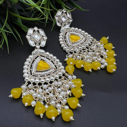 Yellow Color Beads Polki Stone Kundan Earring