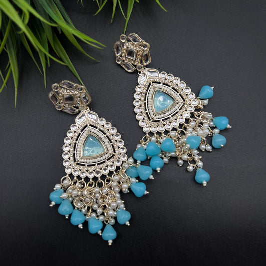Blue Color Beads Polki Stone Kundan Earring
