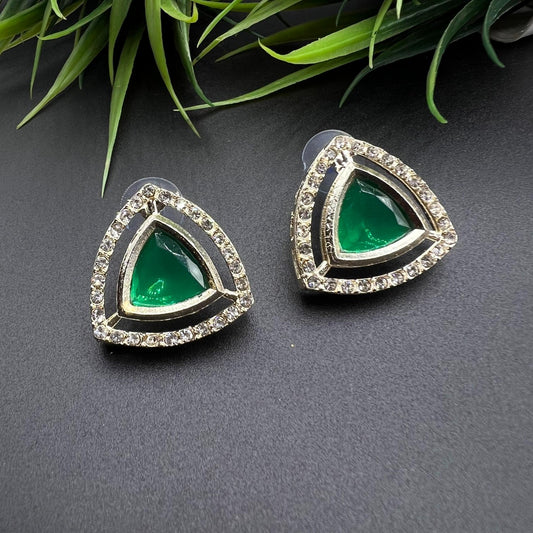 Attractive Triangle Design Green Stud Earrings
