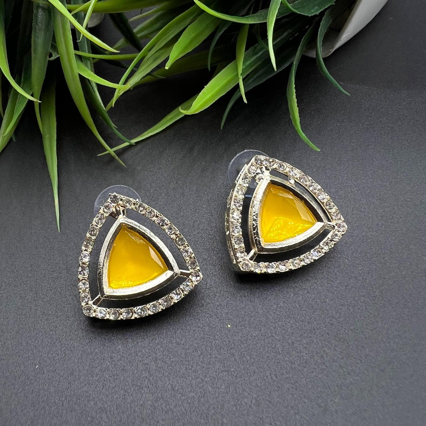 Attractive Triangle Design Yellow Stud Earrings