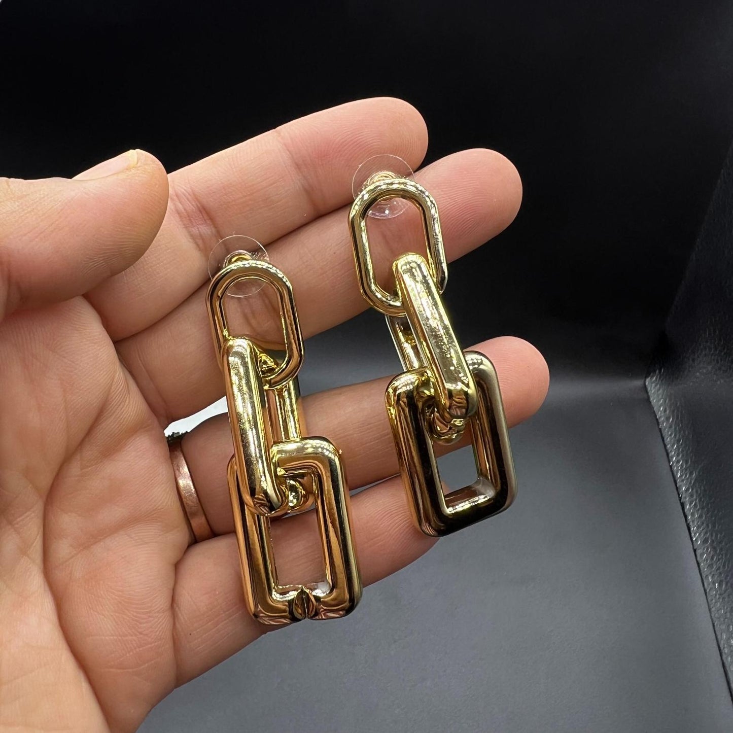 Chain Linked Earrings Korean Gold