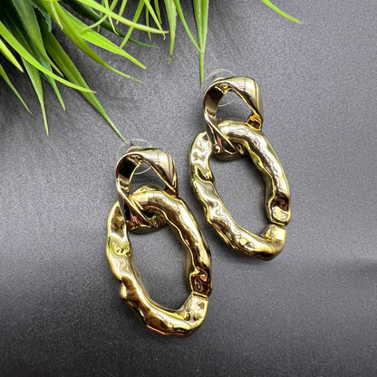Oval Irregular Golden Loop Earrings