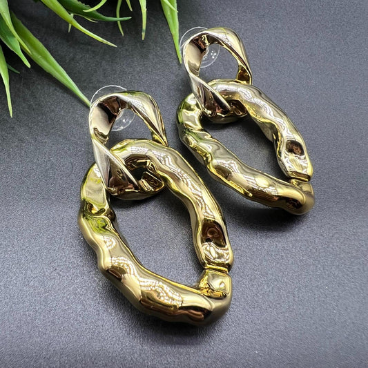 Oval Irregular Golden Loop Earrings