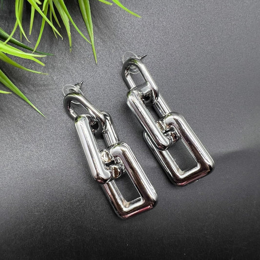Chain Linked Korean Earrings Silver