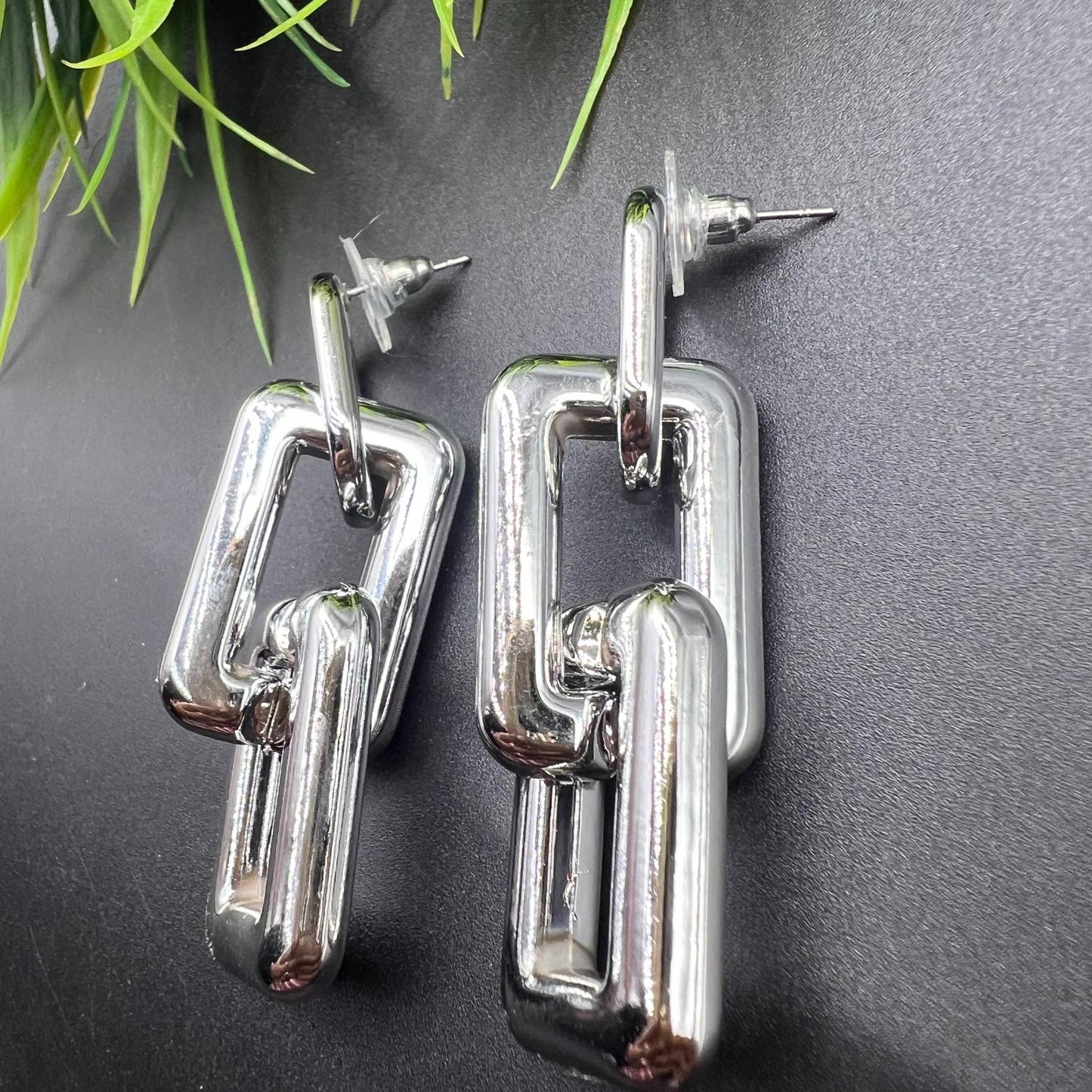 Chain Linked Korean Earrings Silver