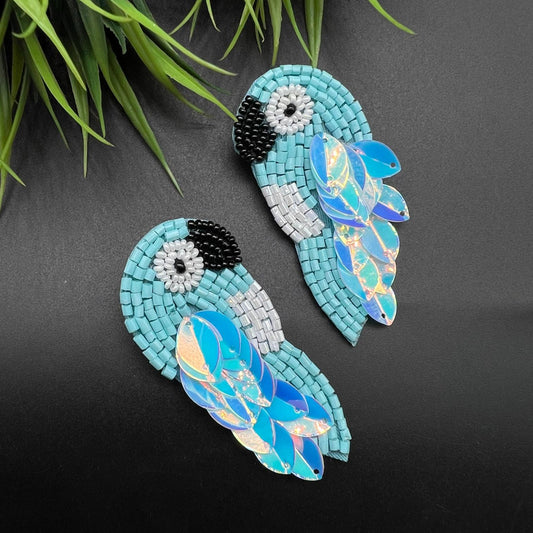 Parrot Handmade Beaded Blue Earrings