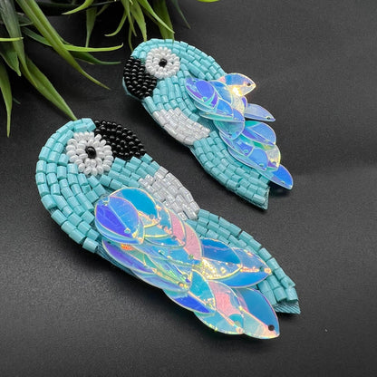 Parrot Handmade Beaded Blue Earrings