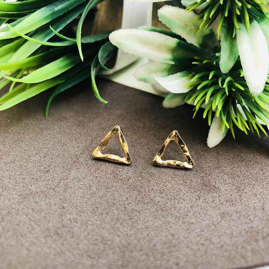 Non Precious Metal Silver Rhodium tone Triangle Stud Earrings