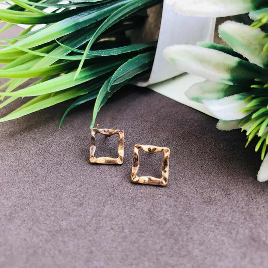 Non Precious Metal Silver Rhodium tone Square Stud Earrings