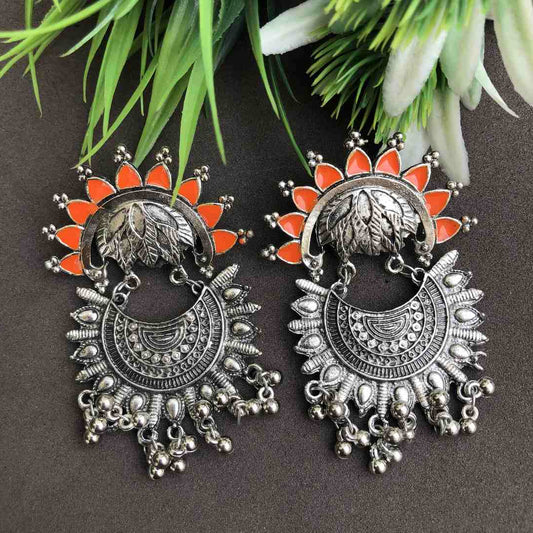 LARQ JEWELS Ethnic Silver Oxidised Orange Dangler Earrings