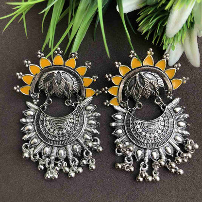LARQ JEWELS Ethnic Silver Oxidised Yellow Dangler Earrings