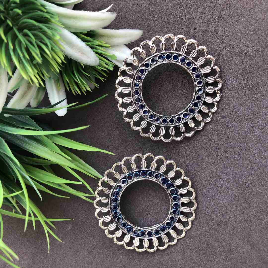 LARQ JEWELS Blue circular studs silver plated earrings