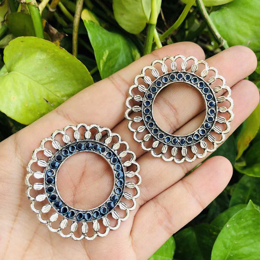 LARQ JEWELS Blue circular studs silver plated earrings