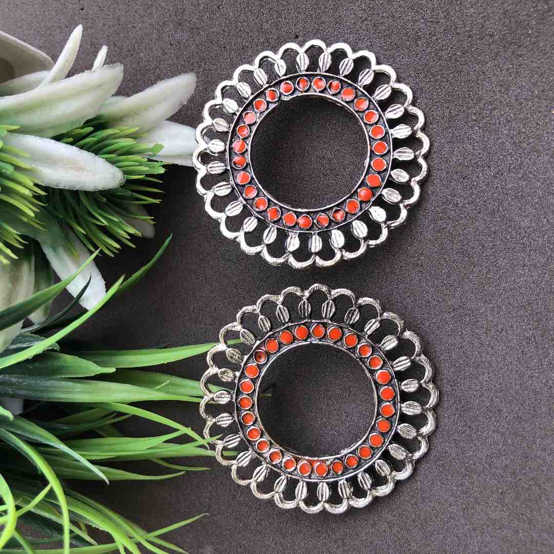 LARQ JEWELS Orange circular studs silver plated earrings