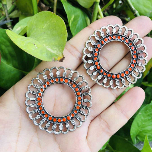 LARQ JEWELS Orange circular studs silver plated earrings