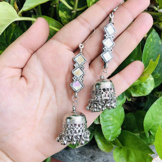 LARQ JEWELS Afghani Silver Hanging Mirror Earring