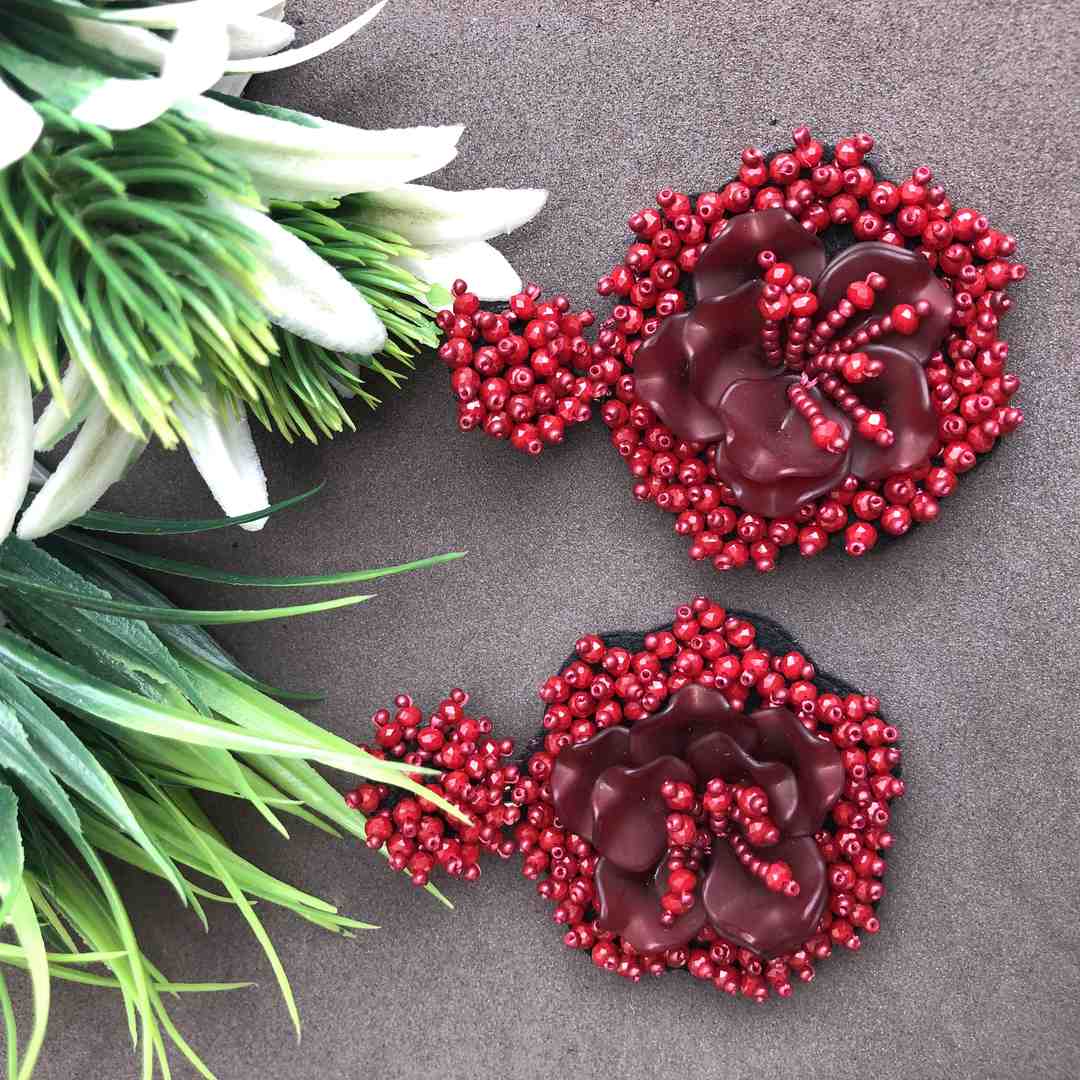 LARQ JEWELS Designer Red Flower beaded party wear Earrings