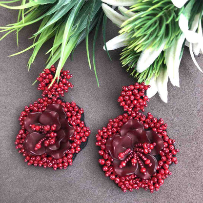 LARQ JEWELS Designer Red Flower beaded party wear Earrings