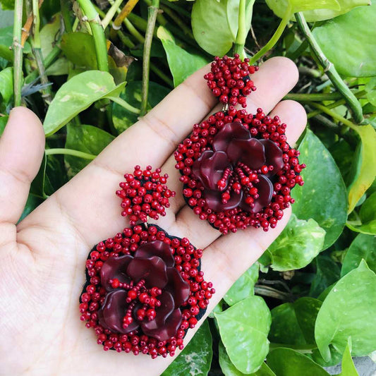 LARQ JEWELS Designer Red Flower beaded party wear Earrings