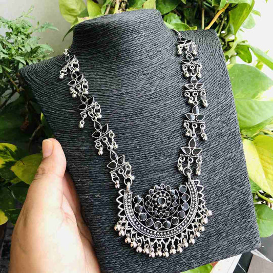 LARQ JEWELS ANTIQUE BRASS AND MULTI STONES MEENAKARI NECKLACE- black