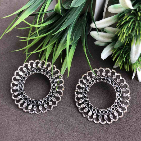 LARQ JEWELS Black circular studs silver plated earrings