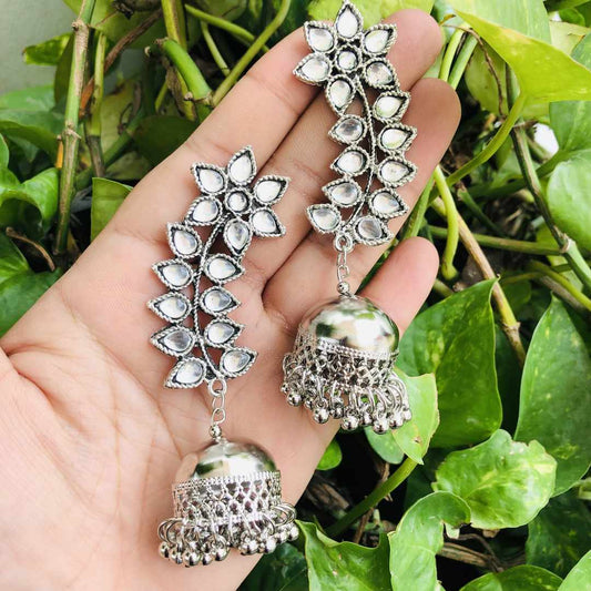 LARQ JEWELS Traditional Oxidized Silver Mirror Work Afghani Earring