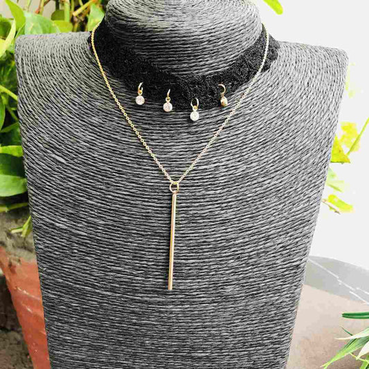 LARQ JEWELS Black Choker Necklace Double Layer Collar Chain Necklace