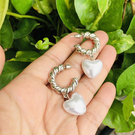 LARQ JEWELS  Crystal Pearl Silver Plated heart shape Korean Earring