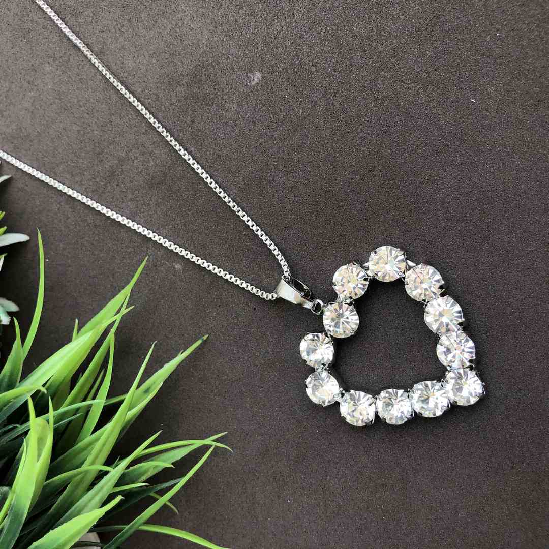 LARQ JEWELS Heart Stone Encrusted silver Pendant Necklace