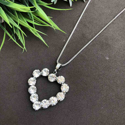 LARQ JEWELS Heart Stone Encrusted silver Pendant Necklace