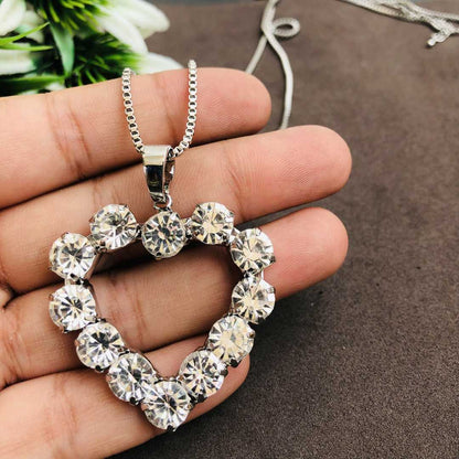 LARQ JEWELS Heart Stone Encrusted silver Pendant Necklace