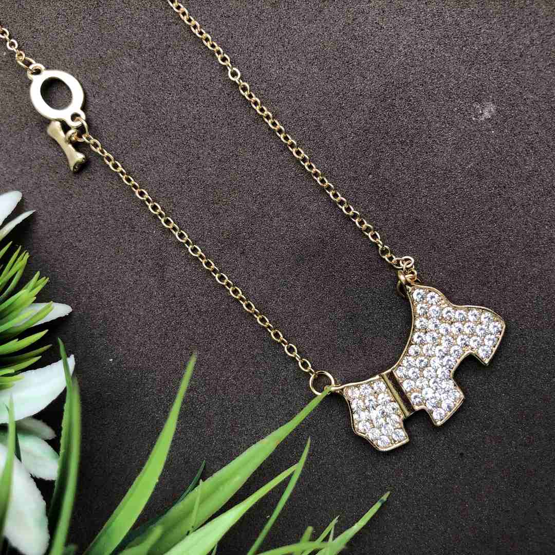 LARQ JEWELS Zircon stone studded Dog with bone sheek stylish chain necklace