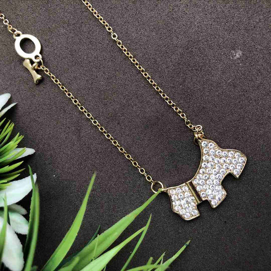 LARQ JEWELS Zircon stone studded Dog with bone sheek stylish chain necklace