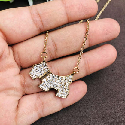 LARQ JEWELS Zircon stone studded Dog with bone sheek stylish chain necklace