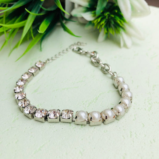 Paparazzi Silver Pearl Stone Adjustable Bracelet
