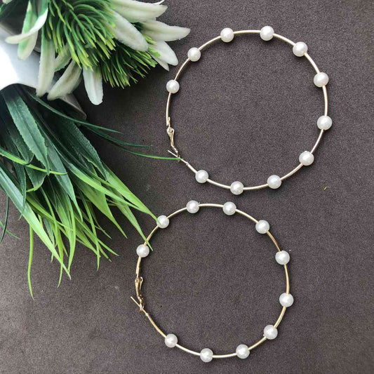 LARQ JEWELS Constella white pearl circular gold tone hoop earrings