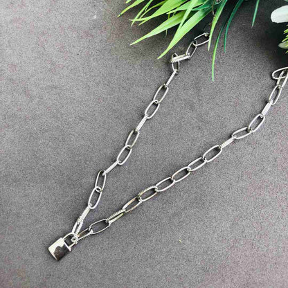 LARQ JEWELS Lock Pendant Necklace Statement Long Chain- silver