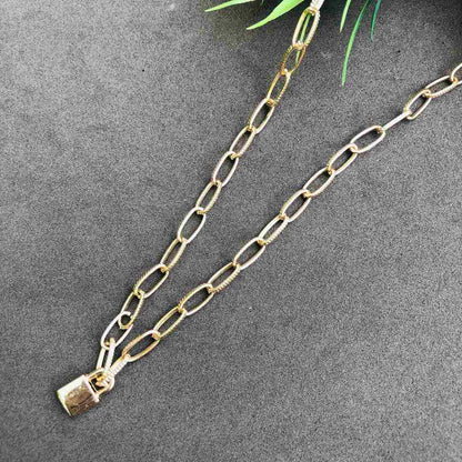 LARQ JEWELS Lock Pendant Necklace Statement Long Chain- golden
