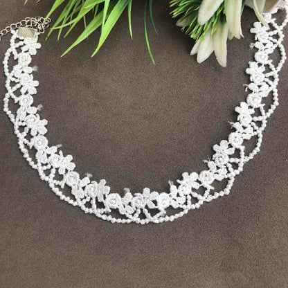 LARQ JEWELS White Choker Necklace, Patterned Lace Choker, Choker Necklace