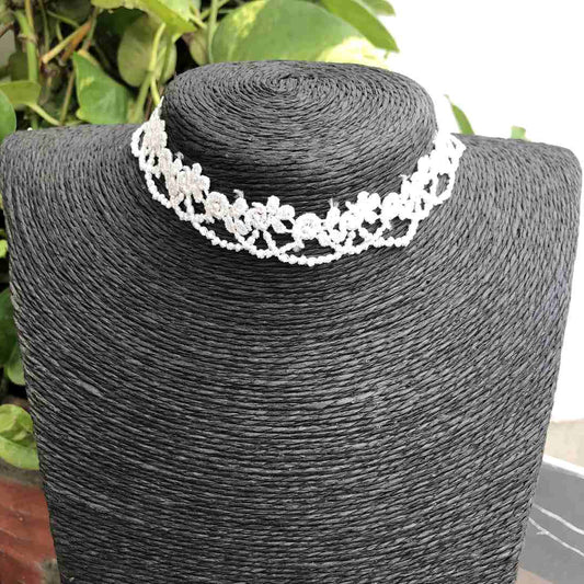 LARQ JEWELS White Choker Necklace, Patterned Lace Choker, Choker Necklace