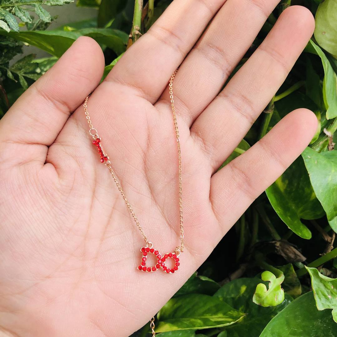 LARQ JEWELS I do red stone studded elegant sleek stylish necklace