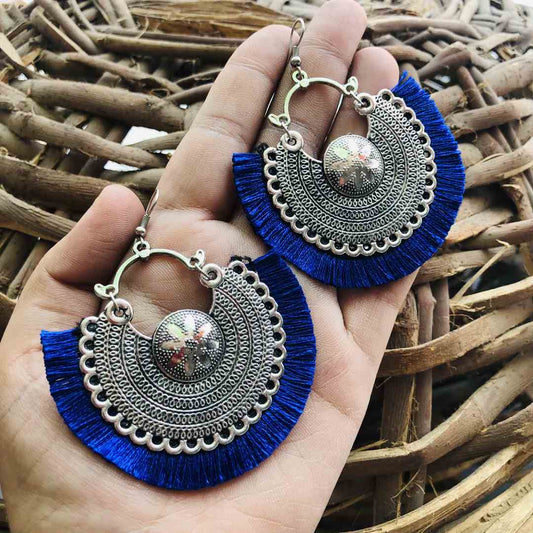 LARQ JEWELS Oxidised Silver Earrings  blue