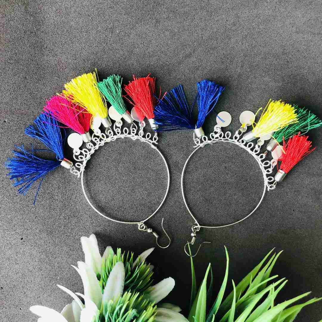 LARQ JEWELS Multi colour Oxidised Silver Tassel Earrings