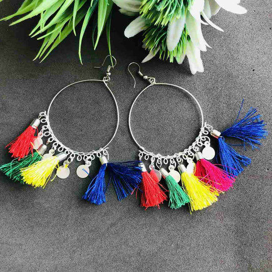 LARQ JEWELS Multi colour Oxidised Silver Tassel Earrings