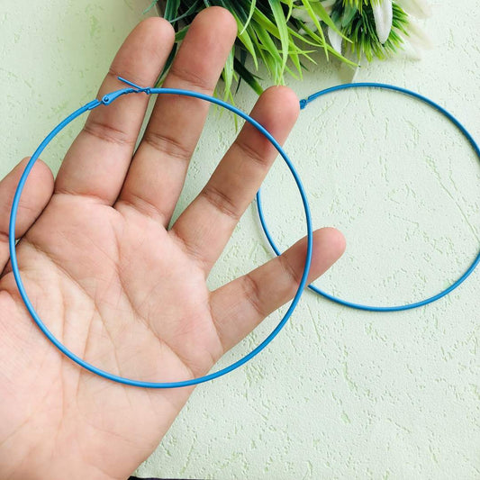 LARQ JEWELS Trendy big huge colourful hoop earring blue