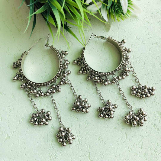 LARQ JEWELS Mystic Oxidized Silver Ghunghroo Jhumki Earrings