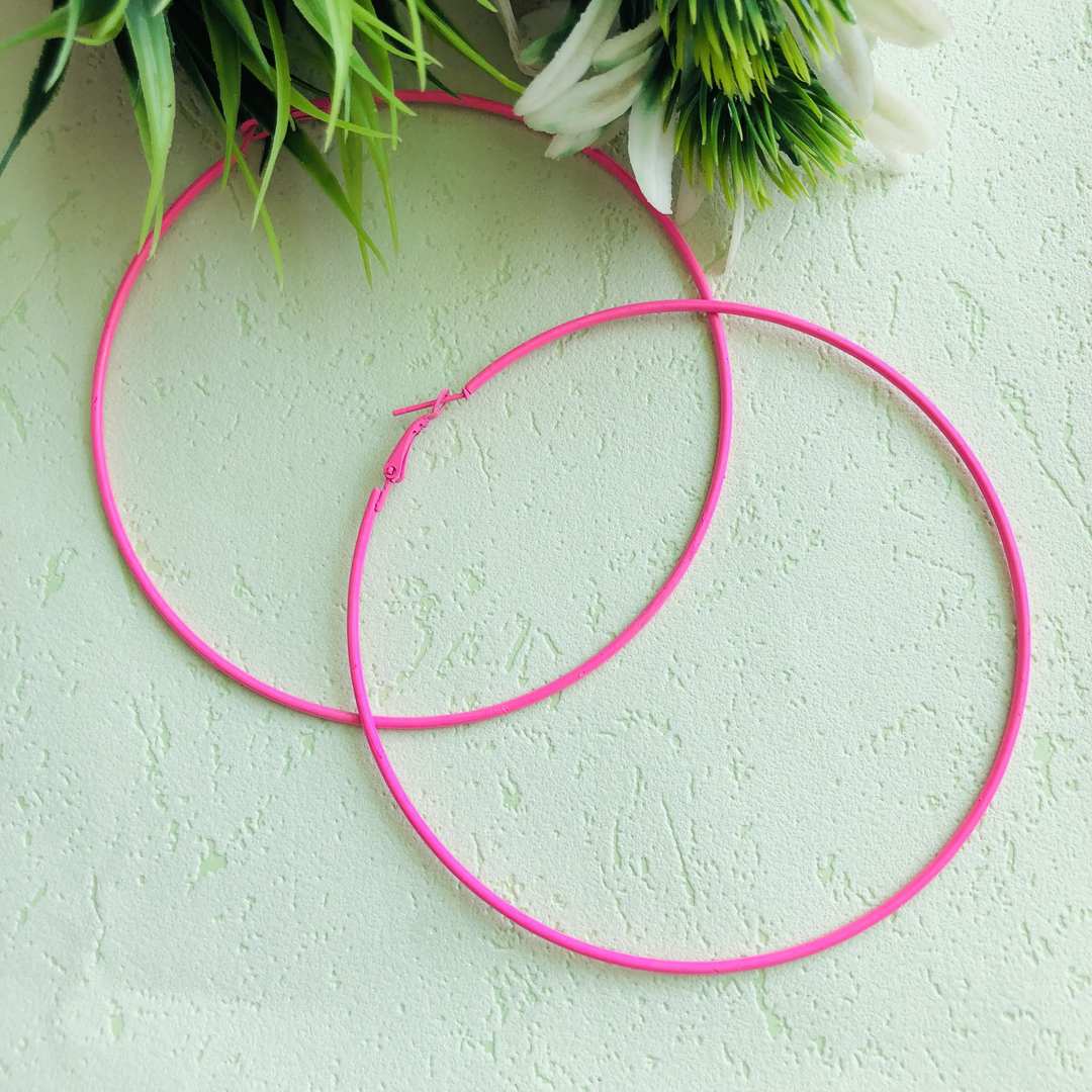 LARQ JEWELS Trendy big colourful hoop earring pink