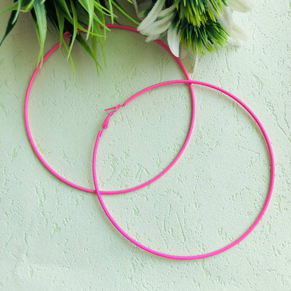 LARQ JEWELS Trendy big colourful hoop earring pink